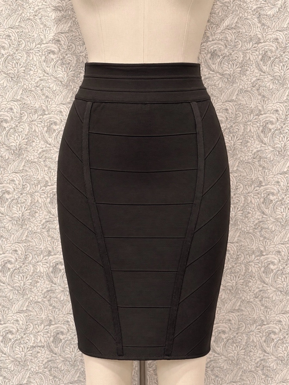 bebe Black Paneled High-Waist Pencil Skirt